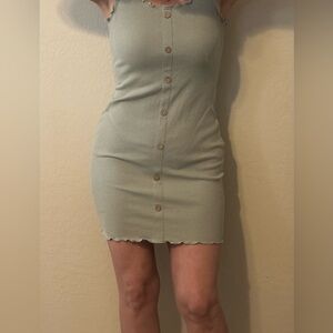 Green Button-Down Ribbed Dress